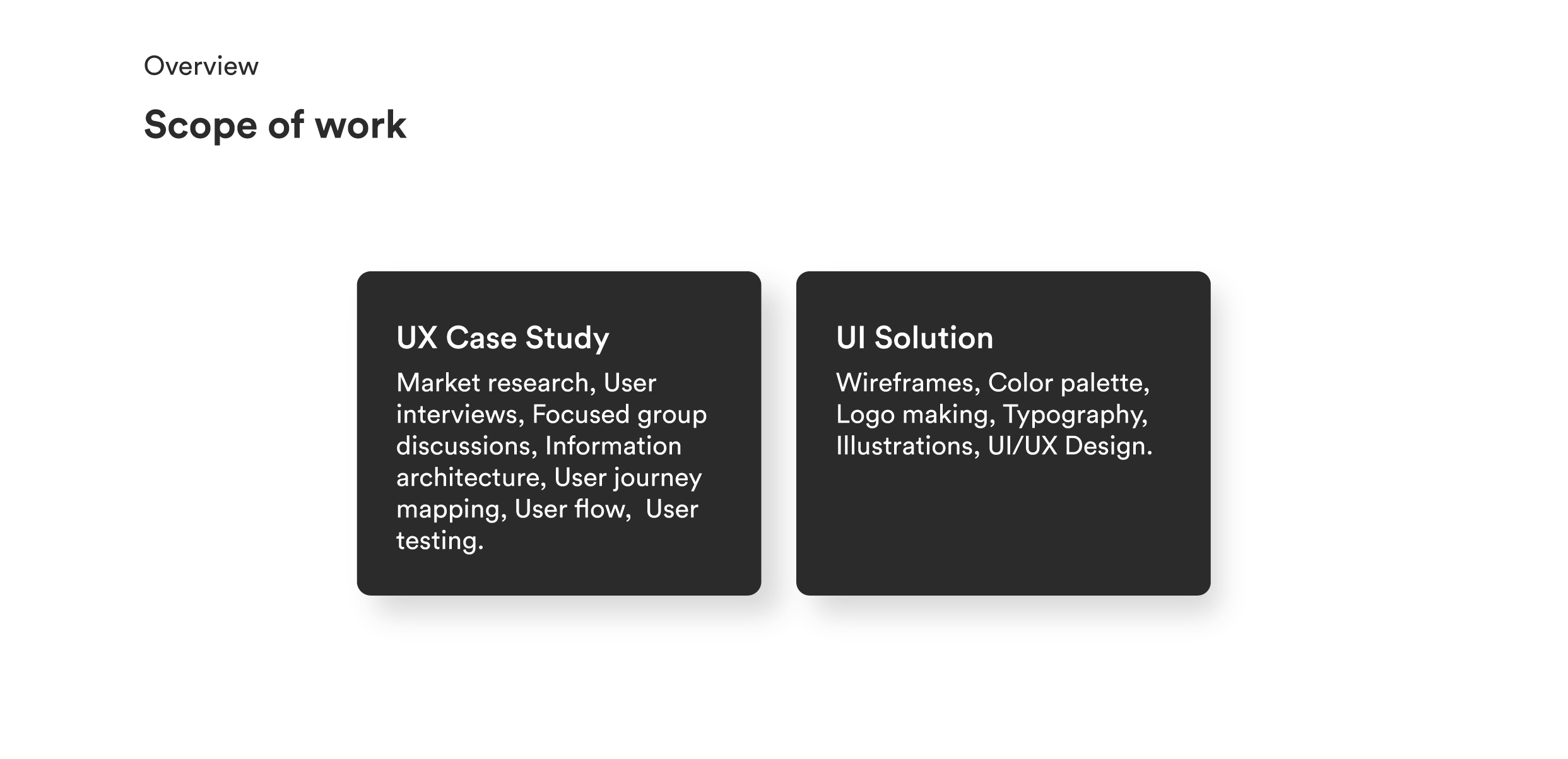 Scope of work - UX case study and UI solution
