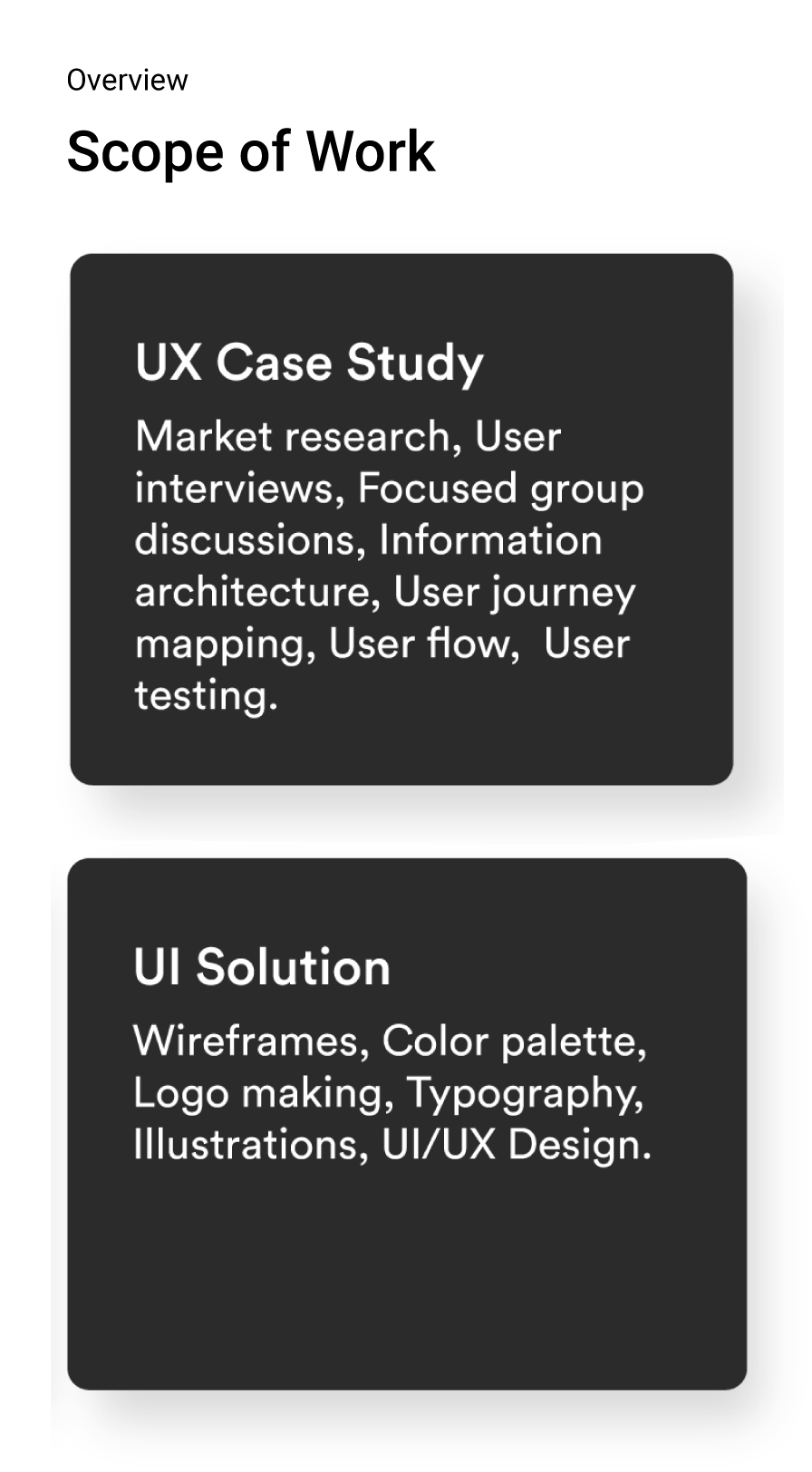 Scope of work - UX case study and UI solution