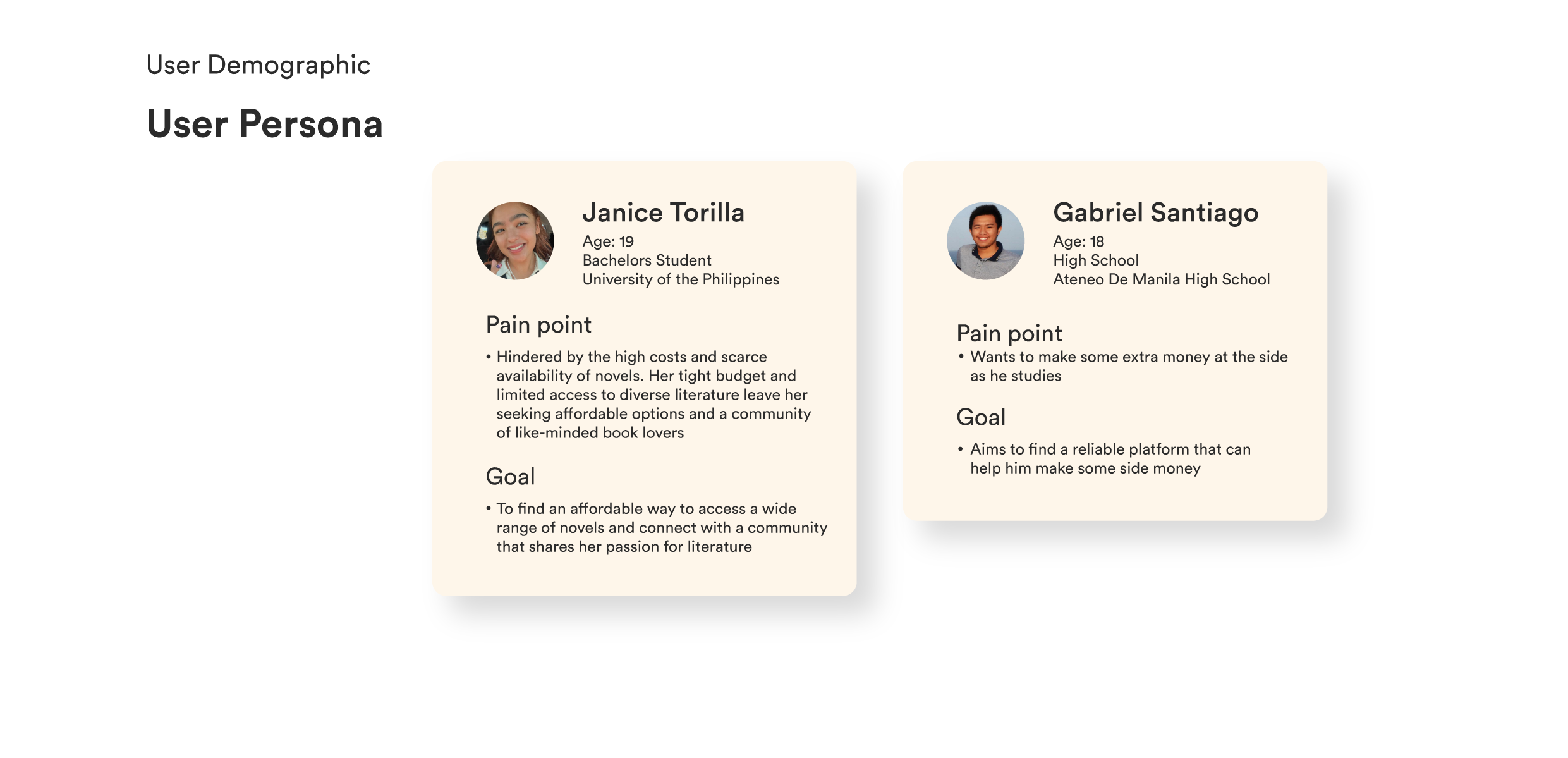 User personas - Janice and Gabriel