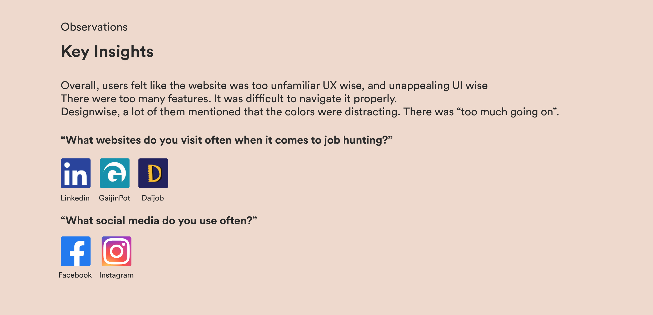 Key insights from user research